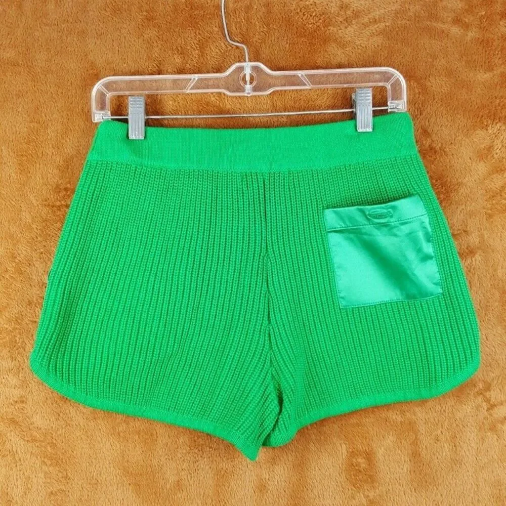 SER.O.YA Womens Shorts Small Green Pull On 100% Cotton Knit Satin Pockets UMA
